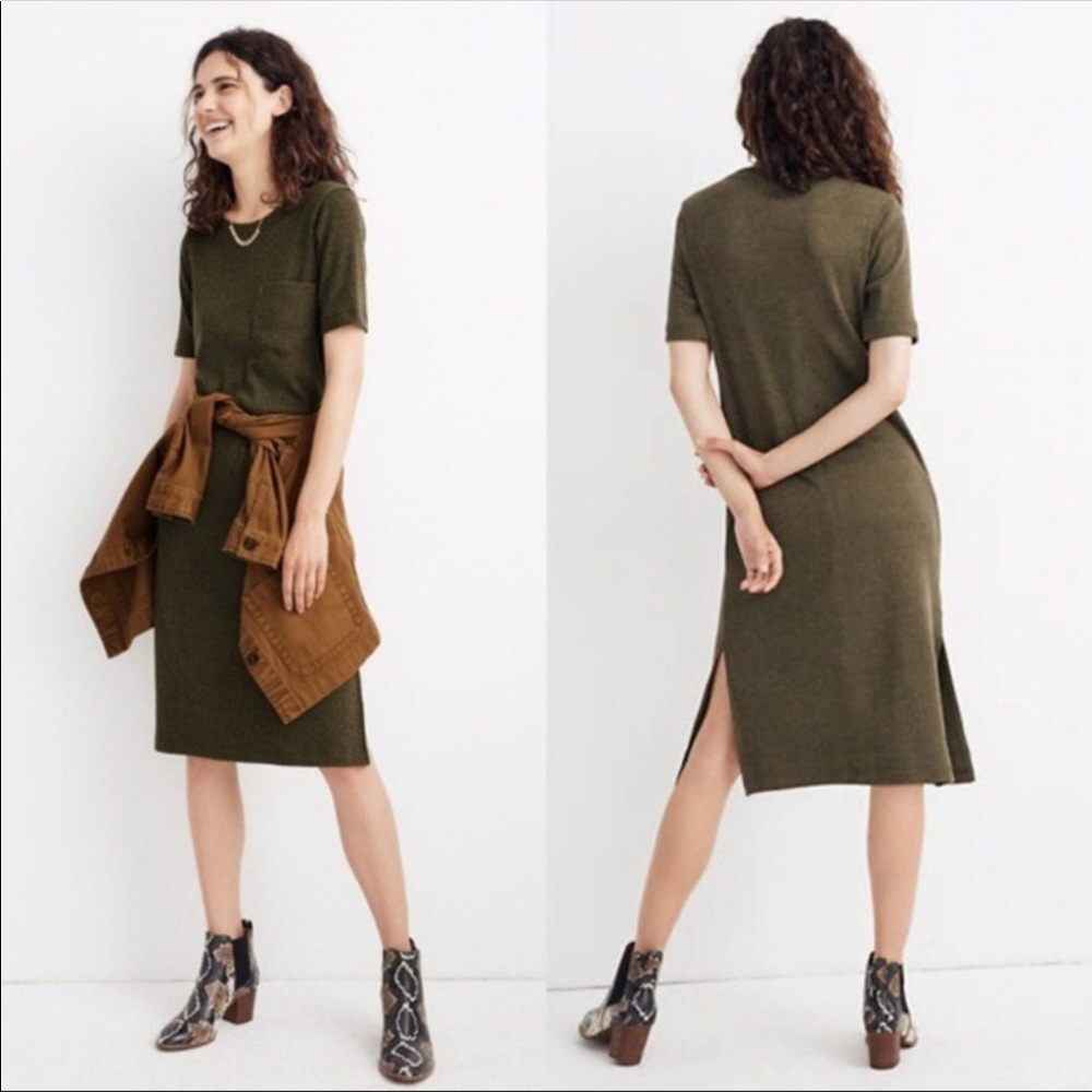 Madewell Ribbed Pocket Tee Dress Kale Green XXS
